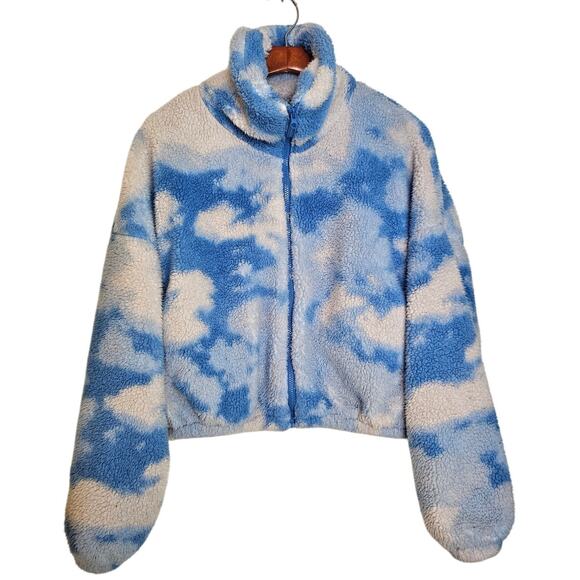 Urban Outfitters Olivia Blue Cloud Sherpa Fleece Jacket Cropped Size Small - Picture 2 of 11